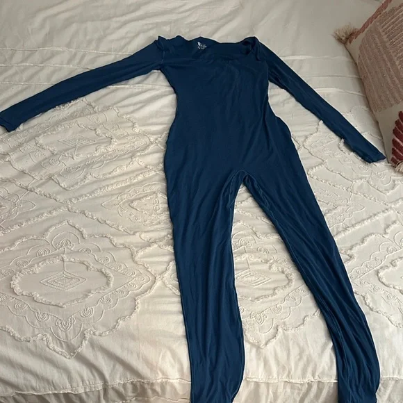 Blue Long Sleeve Jumpsuit - Picture 1 of 7